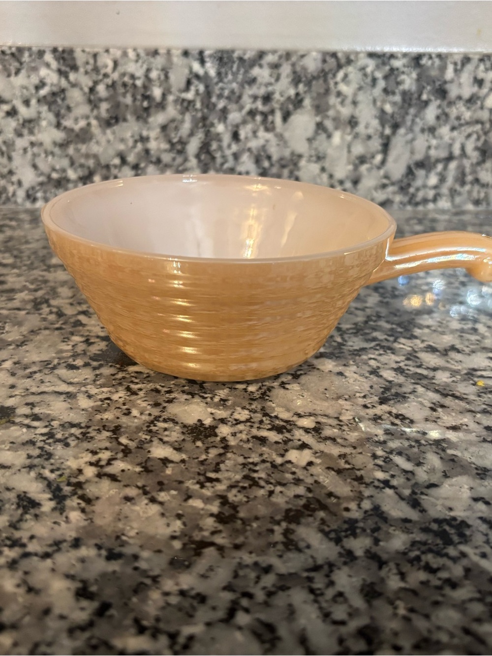 Fire King Peachy Ribbed Glass Mug with Handle